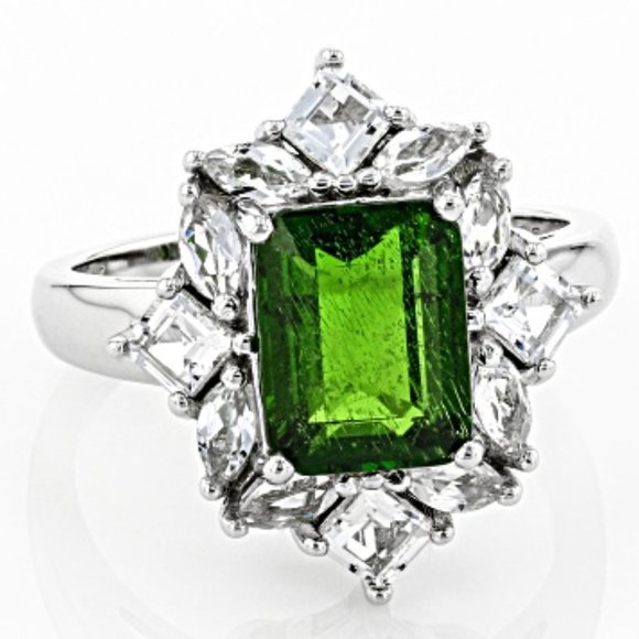 Green Chrome Diopside Rhodium Over Silver Ring - Picture 5 of 11